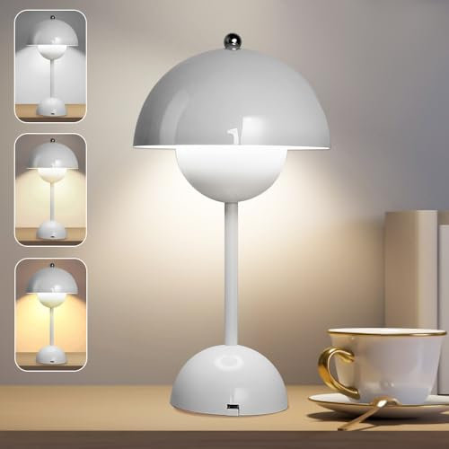 Afenau Flowerpot Lampe, Pilz Lampe Kabellos mit 3 Lichtfarben, Touchscreen Mushroom Lamp, USB-Aufladung Flowerpot Tischlampe, Tischlampe Pilz für Schlafzimmer, Büro, Bars (Weiß)