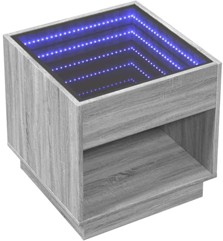 vidaXL Couchtisch, Beistelltisch mit Infinity-LED, Sofatisch Kaffeetisch für Wohnzimmer, Teetisch Wohnzimmertisch, Grau Sonoma Holzwerkstoff Glas