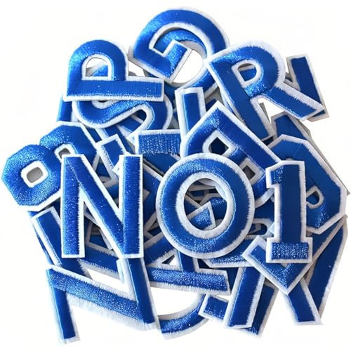 72 Stück buchstabe aufbügeln,Buchstaben zum aufnähen mit Buchstaben A–Z, Zahlen 0–9,Zahlen zum aufbügeln für Kleidung, Kleid, Hut, Jeans, DIY-Zubehör, Blau