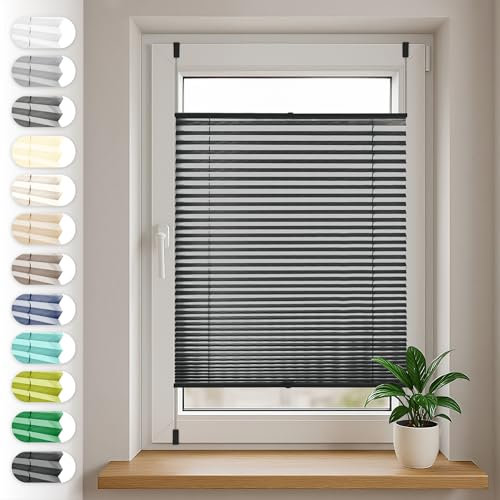Sonello Plissee Klemmfix ohne Bohren 30cm x 100cm Schwarz Faltrollo Plisseerollo Jalousie für Tür & Fenster Blickdicht Sichtschutz Sonnenschutz Fertifplissee Rollo