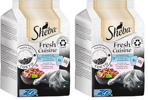 Sheba Fresh Cuisine Taste of Tokyo - Hochwertiges Katzen Nassfutter - Thunfisch und Lachs (MSC) - Im praktischen Protionsbeutel - 6 x(6 x 50g) (Packung mit 2)