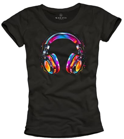 MAKAYA Hip Hop T-Shirt Mädchen Musik Queen Kopfhörer Motiv Damen Top