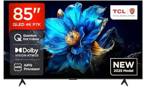TCL 85P7K-UK 85 QLED 4K Ultra HD HDR Google TV (Google Assistant, Freeview Play, Dolby Atmos, Dolby Vision, HDR10+, 120Hz Game Accelerator, Motion Clarity,2025 New Model)