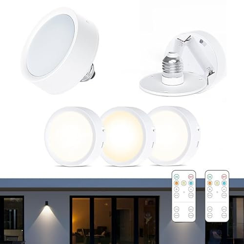 Yolispa LED Light Bulb, 2Pcs Battery Operated LED Puck Light with Remote Control Timer and 3 Color Temperatures, E26/E27, Dimmable Battery Powered Bulbs for Non Hardwired Lamps, Wall Sconce, Home