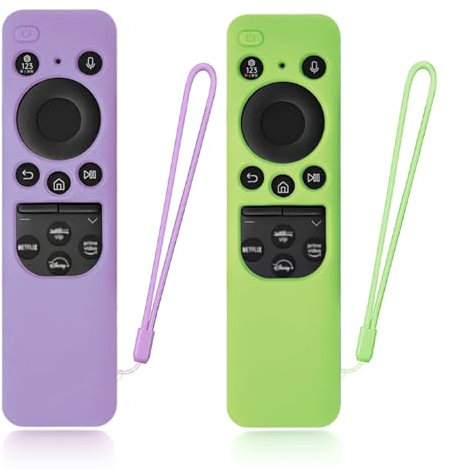HQRKOTM 2 Pezzi Custodia telecomando in Silicone per Samsung 2023 Cover Telecomando TM2360E, BN59-01432A, BN59-01432J,Verde/viola luminoso