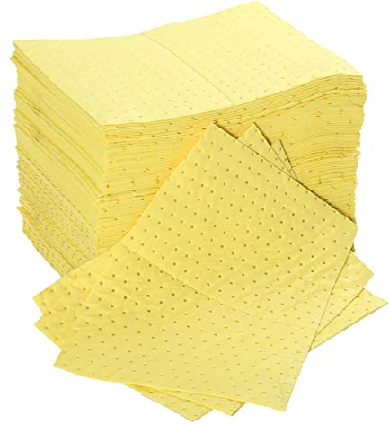 Medium Weight Chemical Absorbent Pads - 100 Pack | High-Sorbency Hazmat Pads for Aggressive Spill Cleanup and Containment | Industry-Standard Bright Yellow Colour