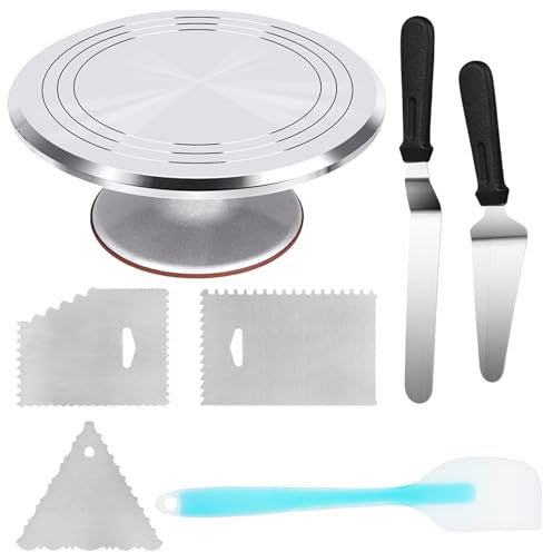 MICFENY Alzata girevole per torte, con spatola in silicone e strumento per lisciare