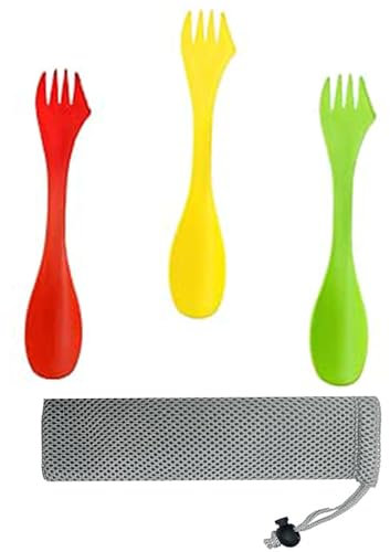 3 Pcs Spork Camping Cutlery Plastic Cutlery Set Reusable 3 in 1 Picnic Spork with Portable Pouch for Outdoors, Camping, Hiking Travel