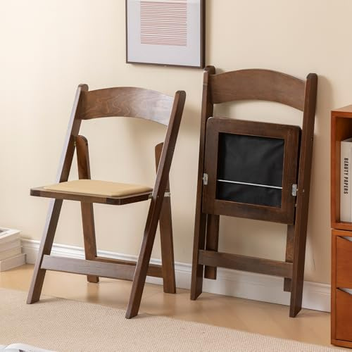 GTNSAFP Wooden Folding Chair with Soft Cushion, Simple and Stylish, Comfortable and Durable, Suitable for Weddings, banquets and Events,Classic-Fruitwood, Set of 2