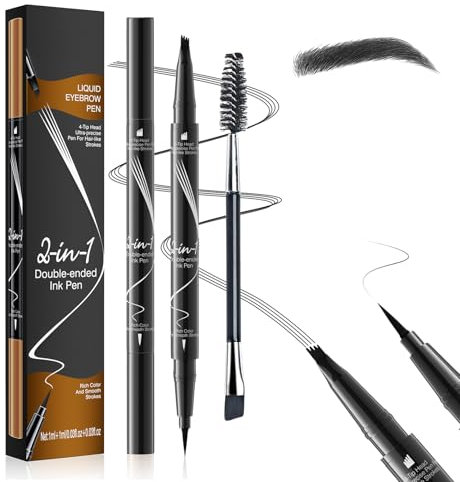 LAXISCREED 2-in-1 Eyebrow Pencil & Eyeliner, Microblading Eyebrow Pen with 4-Fork Tip and Waterproof Formula for Natural 3D Hair-Like Strokes, Long-Lasting & Smudge-Proof (BLACK)