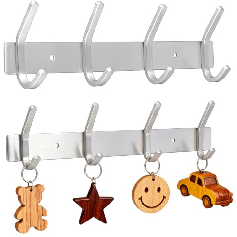 CHIHEUNG 2PCS Coat Hooks Wall Mounted, Stainless Steel Door Hooks, Space-Saving Silver Metal Hooks for Back of Door, Bathroom Bedroom Dressing Room