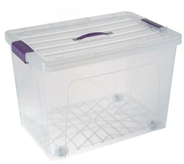 Set of 2 Plastic Storage Box Container Home Office Lockable Lid Stackable Box (50L)