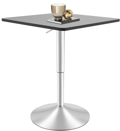 QIERF Höhenverstellbarer Stehtisch Quadratisch 60 x 60 cm MDF-Tischplatte mit Stahlgestell 70-90 cm Höhenverstellbar 360° Drehbar Schwarz für Bar Büro und Zuhause