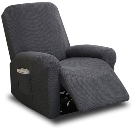 PEEXTBB 4-Teilig All-Inclusive Sesselbezug, Stretch Sessel Überzug mit Taschen, Recliner Sofabezug, Freizeitstuhlbezug, Sofabezug, für Fernsehsessel Liege Sessel(Dunkelgrau)