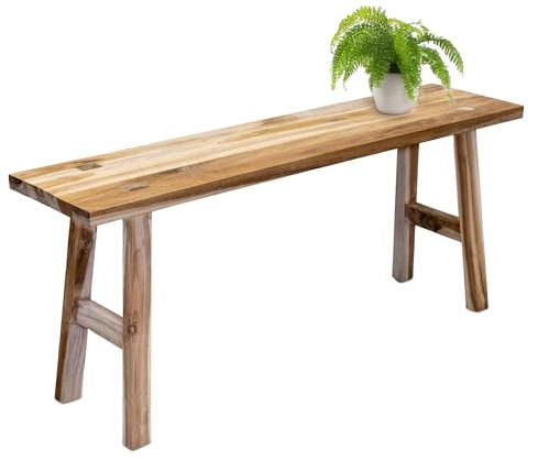 Spetebo Teak blombänk natur rektangulär 100 x 42 cm | Massivt trä, lantlig rustik, dekorativ pall, växtstativ, blompodium