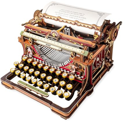 ROKR 3D Puzzle Holz Mechanische Schreibmaschine, 3D Holzpuzzle, LK703C | Erwachsene Holzmodelle Bausätze, Mechanical Typewriter, Magische Version