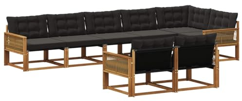 vidaXL Outdoor-Sofagarnitur mit Kissen 8 pcs Natürlich und Schwarz, Gartenmöbel, modernes Outdoor-Sofa, Robustes Eckset für Terrasse, Lounge und Komfort