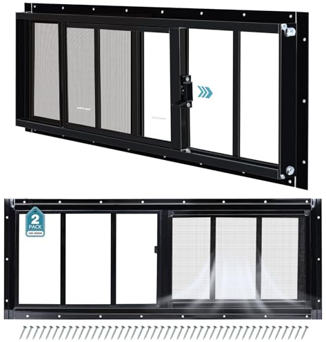 Melkus Schuppenfenster, 30,5 x 76,2 cm, verbessertes Schiebefenster mit gehärtetem Glas und Sichtschutz für Schuppen, Hühnerstall, Scheune, Gewächshaus, Garage, Spielhaus, Abstellraum, Schwarz, 2