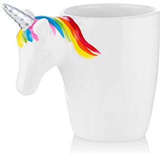 SHOP-STORY - Taza de unicornio - Taza blanca de cerámica con mango en forma de cabeza de unicornio