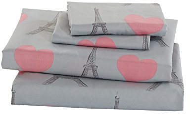 Fancy Lin Adolescents/Filles de lit Paris Tour Eiffel Coeurs Rose Gris Neuf # Paris, Lin, Rose, Sheet Twin