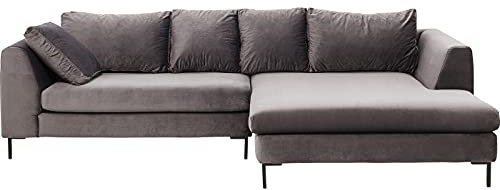 Kare Design Ecksofa Gianni Velvet, Grau, Eckcouch mit breiter Ottomane rechts, 5 Kissen, Samtoptik, Holz Korpus, Stahlfüße, 88x290x167 cm (H/B/T)