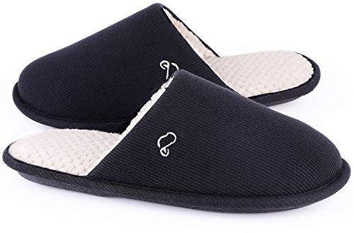 EverFoams Herren Strick Hausschuhe Leichter Memoryschaum Innen Pantoffeln,Schwarz,40/41 EU