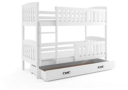 Interbeds Etagenbett Quba 190x90cm Weiß+Varianten/mit Matratzen, Schublade und Lattenroste (weiß+weiße Schublade)