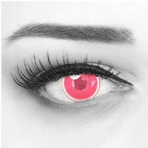 Farbige Pinke Kontaktlinsen 1 Paar Anime Pink Circle Lenses Heroes Of Cosplay Stark Deckend. Jahreslinsen für Kostüme, Halloween, Fasching, Karneval mit gratis Linsenbehälter - Ohne Stärke