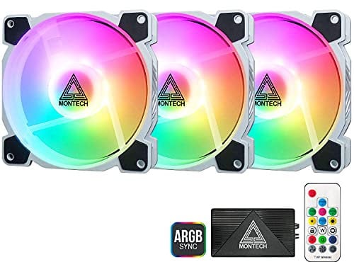 Montech Z3 PRO Addressable RGB 120mm Fan, 3 Pack with Lighting Controller, PWM Control for Computer Case, ARGB Remote Controller, Programmable Lighting Effects, White Fan Frame