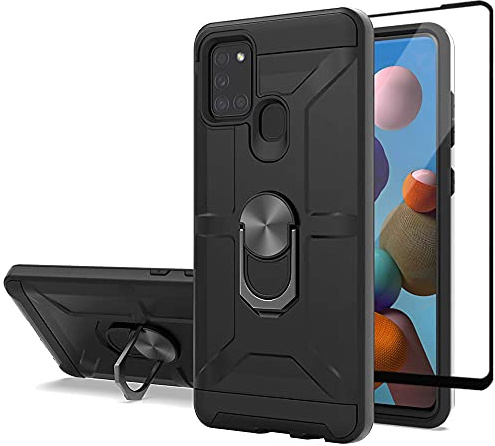 Cuoqing Hülle für Samsung Galaxy A21s, Samsung A21s Hülle, 360 Grad Ring Handyhülle Hull Bumper Schutzhülle Hüllen für Samsung Galaxy A21s Handyhülle,Black