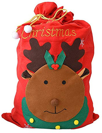 Großer Weihnachts-Weihnachtsmann-Sack, 100 cm x 60 cm, Geschenksäcke, Kordelzug, Geschenkbeutel, roter Filz, Elch, Geschenkbeutel