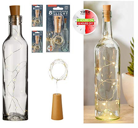 3er Set 8 LED Flaschenlicht mit Timer und Korken ca. 75 cm lang warmweiß Flaschenlichterkette Deko Batterie