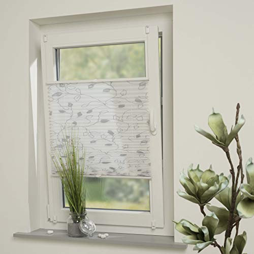 DECOLIA by Garesa Fenster Klemmfix Plissee ohne Bohren Motiv Ranke 95 x 130 cm, Grau - Lichtdurchlässiger Fenster Sichtschutz und Fenster Deko, Faltrollo
