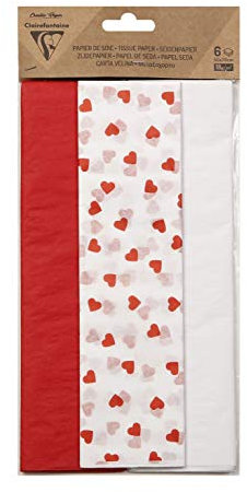 Clairefontaine - Ref 95542C – Bedrucktes Seidenpapier (6 Blatt) – 50 x 75 cm groß, säurefrei, pH-neutral, 3 Designs – verschiedene Liebesmotive