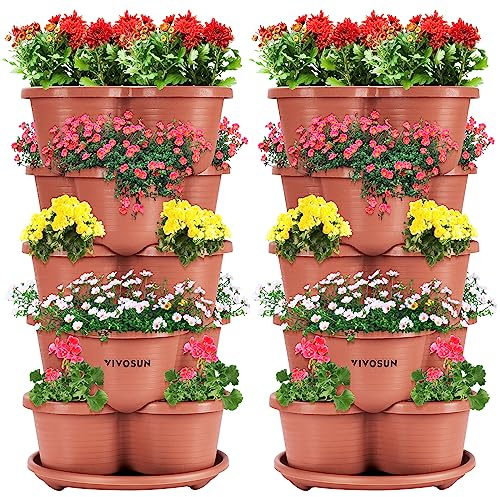 VIVOSUN 2er-Pack vertikale Gartenpflanzen, stapelbar, für Erdbeeren, Blumen, Kräuter, Gemüse, Braun