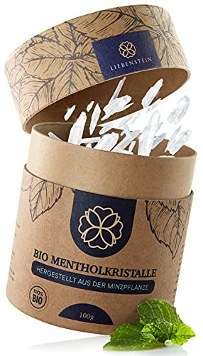 BIO Mentholkristalle Sauna Liebenstein® [100g] – nachhaltige Verpackung und Dosierlöffel aus Holz – Premium Bio Qualität aus 100% reiner Minze – langanhaltendes, erfrischendes und wohltuendes Aroma
