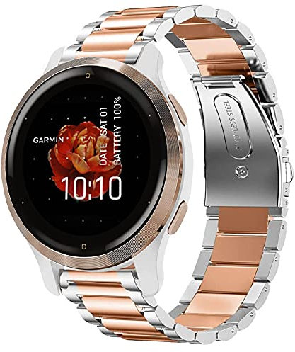 Giaogor Cinturino compatibile con Garmin Venu 2S, cinturino classico in acciaio inox per smartwatch Garmin Venu 2S (argento oro rosa)
