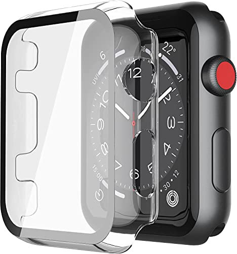 Piuellia Custodia rigida trasparente compatibile con Apple Watch serie 3 serie 2 38mm con protezione schermo, custodia protettiva ultra sottile per iWatch [confezione da 2]