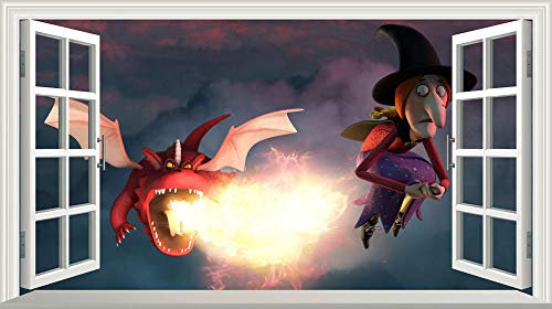 Wall Stickers 3D Art Decal - Room On The Broom Magic Window Image Wall Sticker Mural Poster Multi- Murals - 80x125cm