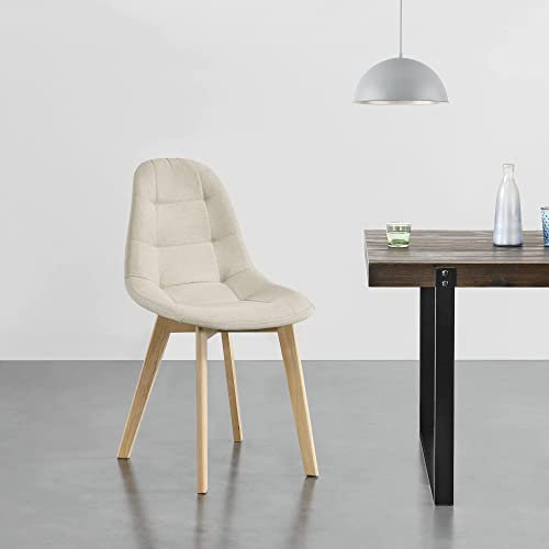 Lot de 4 Chaises de Salle à Manger Design Sièges Rembourrés Polyester Pieds en Bois de Hêtre 86 x 53 x 47 cm Beige