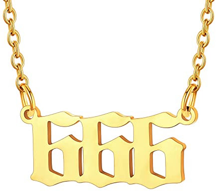 U7 Damen Halskette Gold Engelszahlen Nummer 666 Anhänger Kette Edelstahl Glücklich Engelnummern Kettenanhänger Angel Number Pendant Necklace Silber Minimalist Numerologie Modeschmuck für Jahrestag