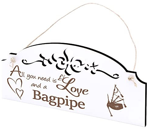 Schild Dudelsack Deko 20x10cm - All you need is Love and a Bagpipe - Holz Wanddeko Dekoration Wand