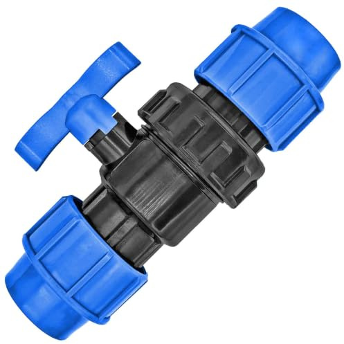 MegaHaustechnik PP-Fitting Klemmverbinder Anschlüsse Kugelhahn, 25 x 25mm, | Trinkwasser geeignet, Druck 16 Bar, für PE-Rohr-Außendurchmesser 25mm, Absperr-Ventil