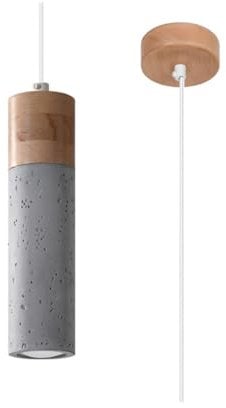 SOLLUX lighting Zane Spotlight Deckenpendelleuchte, minimalistisches, universelles Design, angetrieben durch austauschbare GU10-Glühbirne, 1 x 40 W, aus Holz und grauem Beton, 10 x 10 x 120 cm