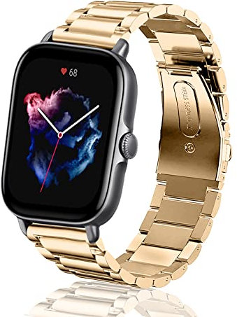 ToVioc 20mm Armband Kompatibel mit Amazfit Active 2 Square/2/1, GTS 4/4 Mini/3/2e/2 mini/2, Herren & Damen Rostfreier Edelstahl Ersatzband für Amazfit Bip 3 pro/3/S/lite/U Pro, GTR Mini - Gold
