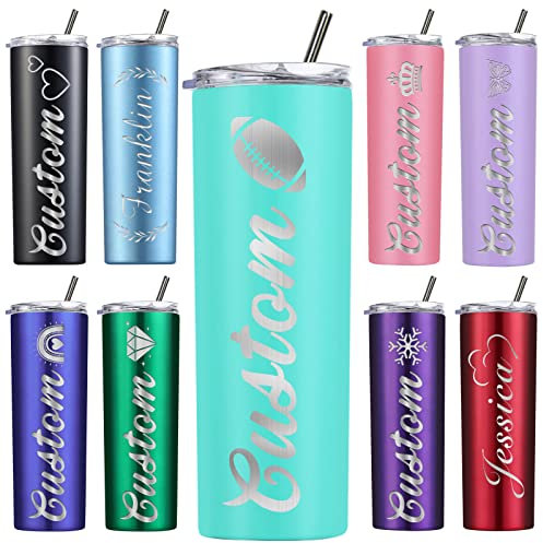 Vasos personalizados con tapas y popote, vaso aislado delgado de 20 onzas con grabado láser para mamá y mujer