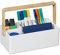 Relaxdays Organizer mit Griff, 4 Fächer, tragbar, Aufbewahrung, Bambus Henkel, Sortierbox, HBT 8,5 x 26 x 16 cm, weiß