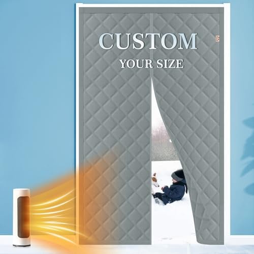 Yotache Customized Magnetic Thermal Insulated Door Curtain, Windproof Waterproof Door Covers for Front Door, Kitchen Warm Winter Cool Summer, Grey