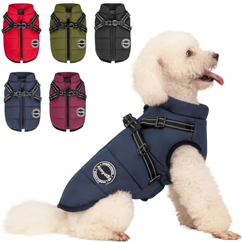 Aimydog Hundemantel Winter, Wärme Hundejacke Mit Brustgurt Gurt Winddichte mit bauchschutz, Haustier Outdoor Reflektierend Hundeweste mit Fleece Gefütterte für Kleine (Navyblau, M)