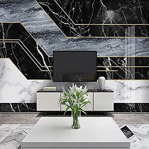 XLMING Murale Moderne Noir Blanc Bleu 3D Rayé Géométrique Marbre Motif Papier Peint Salon Tv Fond Décor Murale Papier Peint 3D Salle de séjour Chambre à coucher séjour Mural enfant-150cm×105cm